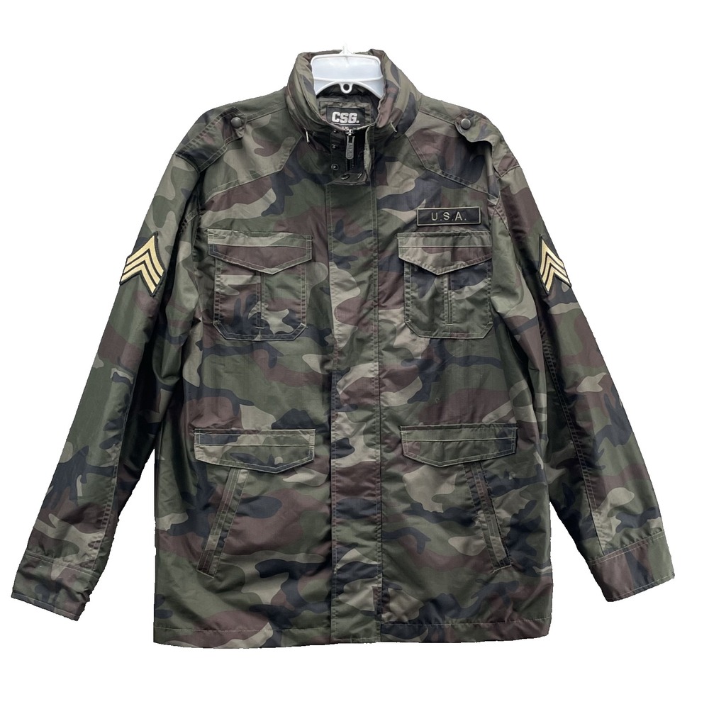 CSG‎ Jacket Men's Large Camo Workwear Tactical Military USA Patch Outdoor Sport